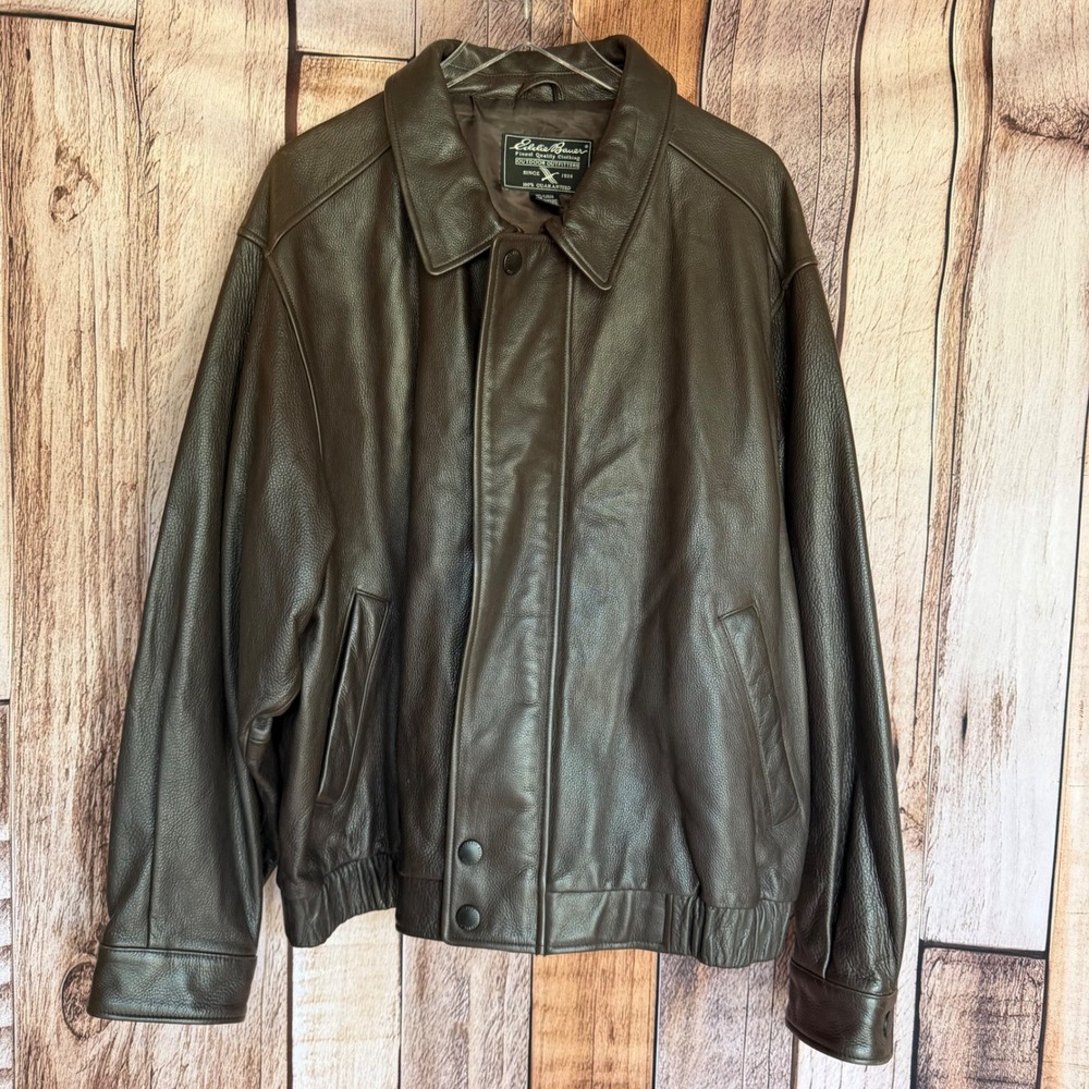Eddie Bauer Leather Bomber Jacket Brown Heritage Classic Y2K Genuine Size XXL - Picture 1 of 9